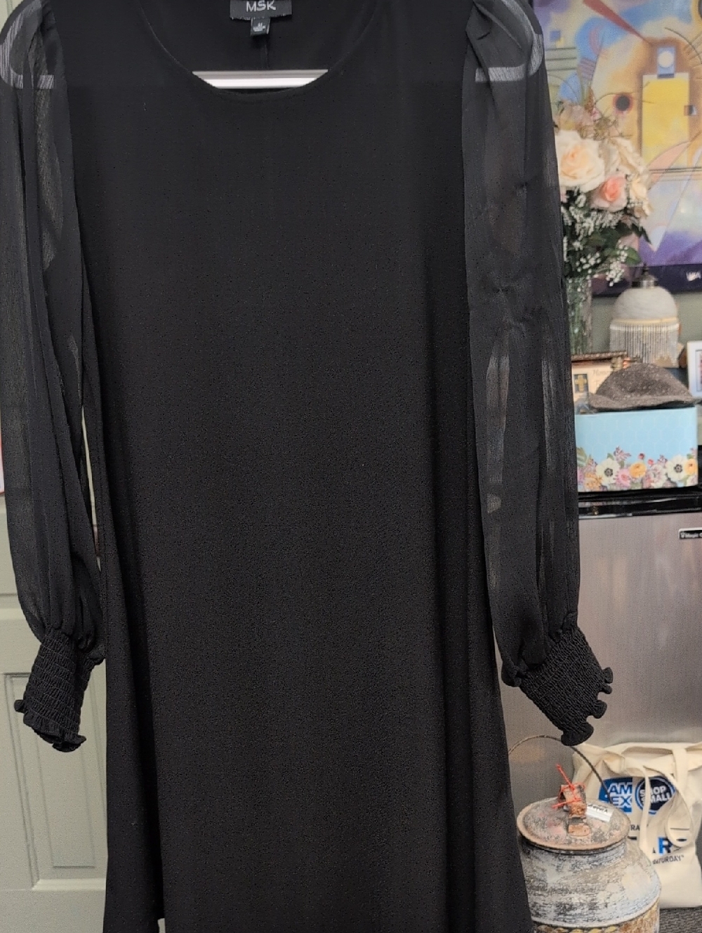 MSK Black Long-Sleeve Dress with Sheer Chiffon Sleeves